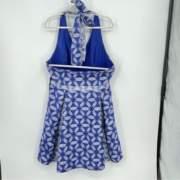 ModCloth Resplendence Jacquard Blue Floral Flattering A-Line Halter Dress XL - Picture 3 of 6